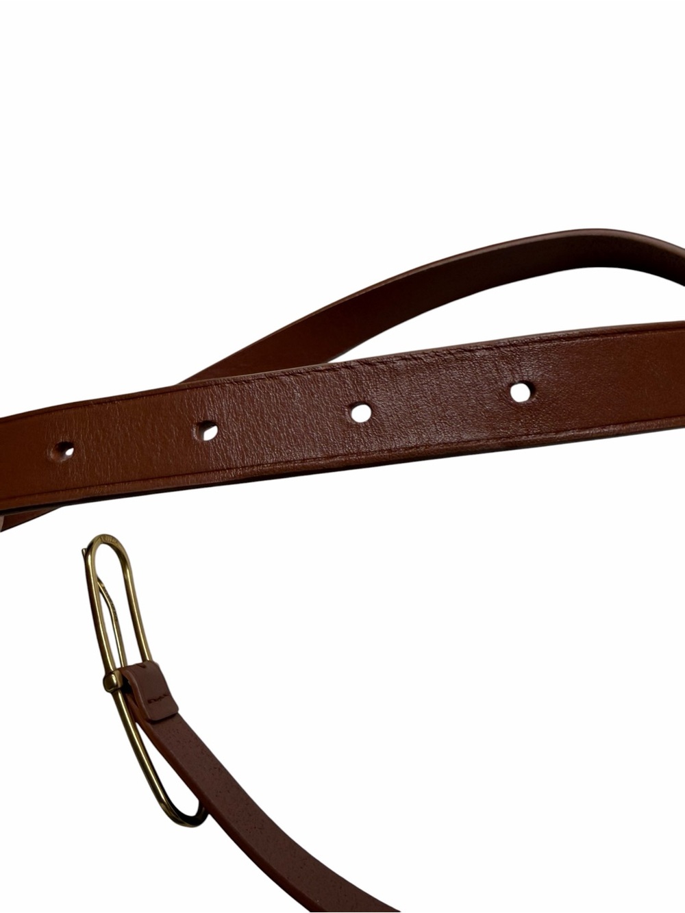 ARITZIA Chocolate Brown Leather Belt with Gold Buckle Skinny Women's Size Small - Picture 4 of 6